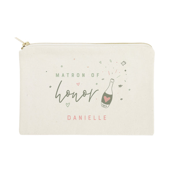 The Cotton and Canvas Co. Champagne Celebration Matron of Honor Personalized Cotton Canvas Cosmetic Bag