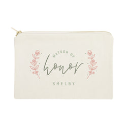 Floral Matron of Honor Personalized Cotton Canvas Cosmetic Bag - The Cotton and Canvas Co.