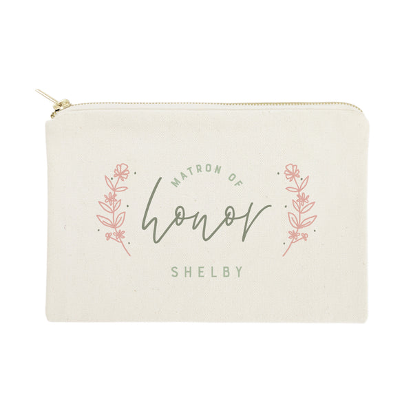 The Cotton and Canvas Co. Floral Matron of Honor Personalized Cotton Canvas Cosmetic Bag