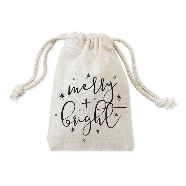 The Cotton and Canvas Co. Merry and Bright Cotton Canvas Christmas Holiday Favor Bags, 6-Pack