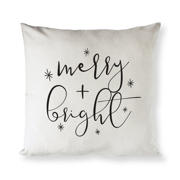The Cotton and Canvas Co. Merry and Bright Cotton Canvas Christmas Holiday Pillow Cover