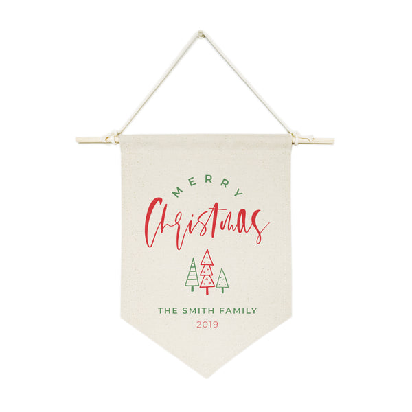 The Cotton and Canvas Co. Personalized Family Last Name Merry Christmas with Year Hanging Wall Banner