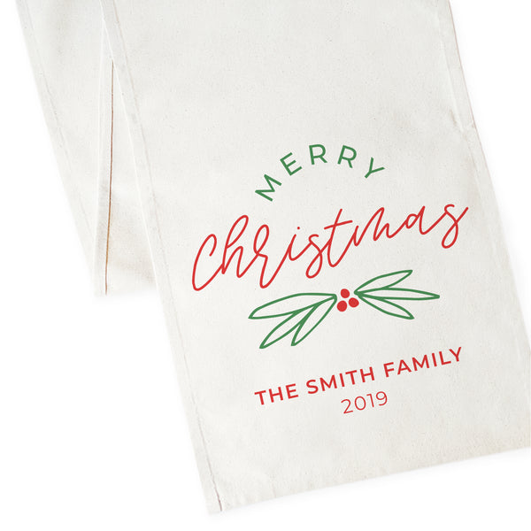 The Cotton and Canvas Co. Personalized Family Last Name with Year Merry Christmas Cotton Canvas Table Runner