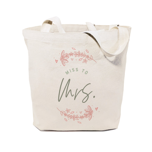 The Cotton and Canvas Co. Floral Miss to Mrs. Wedding Cotton Canvas Tote Bag