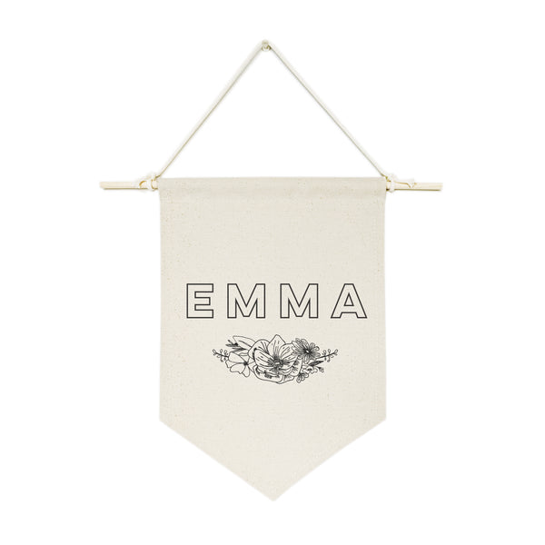 The Cotton and Canvas Co. Personalized Name with Florals Hanging Wall Banner