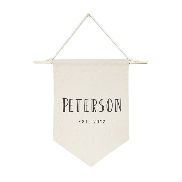 The Cotton and Canvas Co. Personalized Family Name with Est. Date Modern Hanging Wall Banner