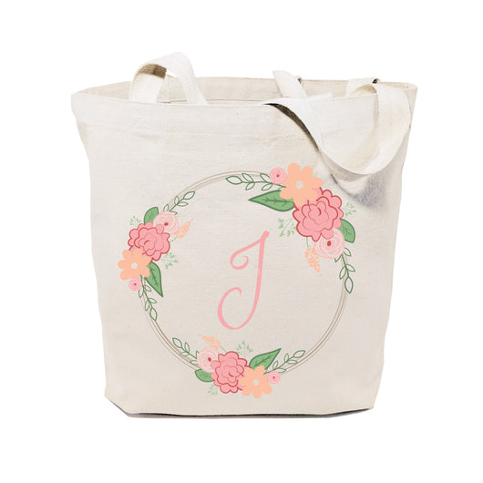 Personalized Colored Monogram Floral Cotton Canvas Tote Bag - The Cotton and Canvas Co.