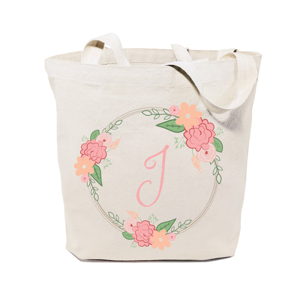 The Cotton and Canvas Co. Personalized Colored Monogram Floral Cotton Canvas Tote Bag
