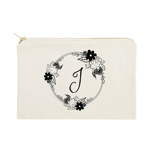 Personalized Monogram Black and White Floral Cosmetic Bag and Travel Make Up Pouch - The Cotton and Canvas Co.
