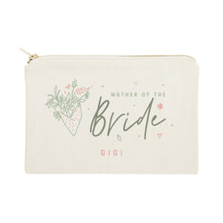 Floral Mother of the Bride Personalized Cotton Canvas Cosmetic Bag - The Cotton and Canvas Co.