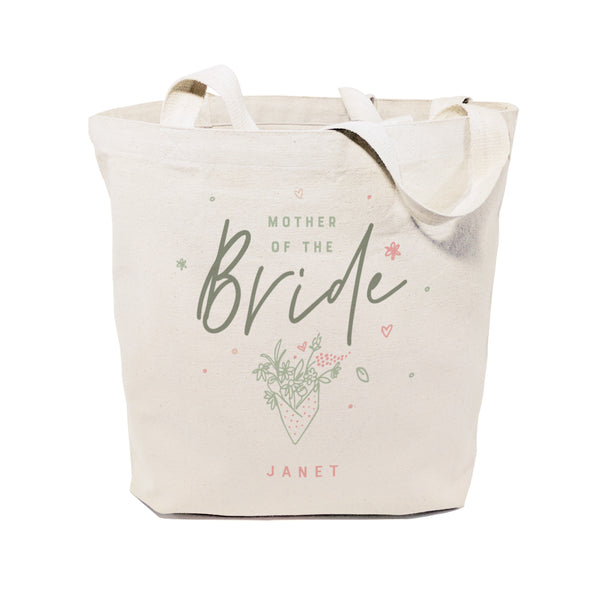 The Cotton and Canvas Co. Floral Personalized Name Mother of the Bride Wedding Cotton Canvas Tote Bag