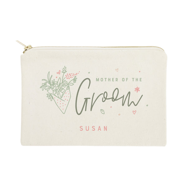 The Cotton and Canvas Co. Floral Mother of the Groom Personalized Cotton Canvas Cosmetic Bag