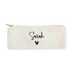 Personalized Name Heart Cotton Canvas Pencil Case and Travel Pouch - The Cotton and Canvas Co.