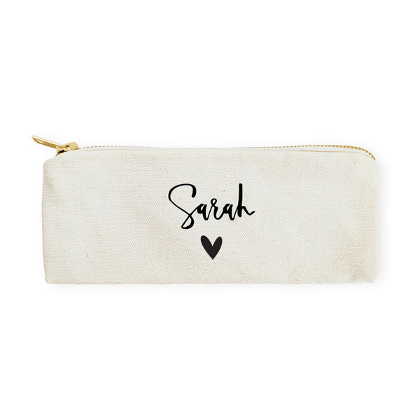 The Cotton and Canvas Co. Personalized Name Heart Cotton Canvas Pencil Case and Travel Pouch