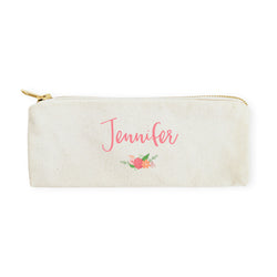 Personalized Name Colored Floral Cotton Canvas Pencil Case and Travel Pouch - The Cotton and Canvas Co.