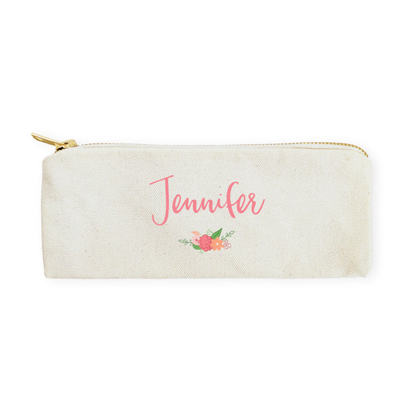 The Cotton and Canvas Co. Personalized Name Colored Floral Cotton Canvas Pencil Case and Travel Pouch