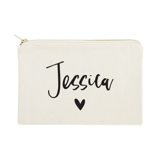 Personalized Name Heart Cosmetic Bag and Travel Make Up Pouch - The Cotton and Canvas Co.