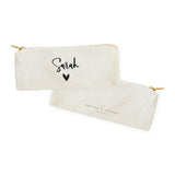 Personalized Name Heart Cotton Canvas Pencil Case and Travel Pouch - The Cotton and Canvas Co.