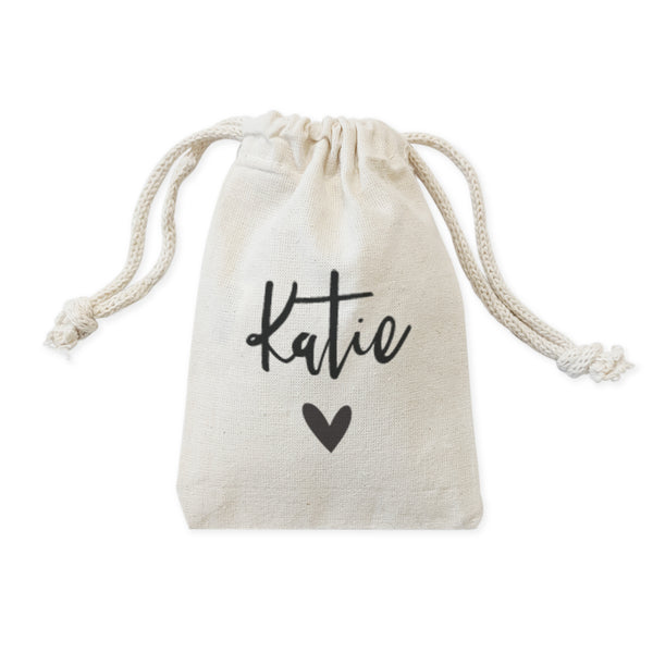 The Cotton and Canvas Co. Personalized Name with Heart Wedding Favor Bags, 6-Pack