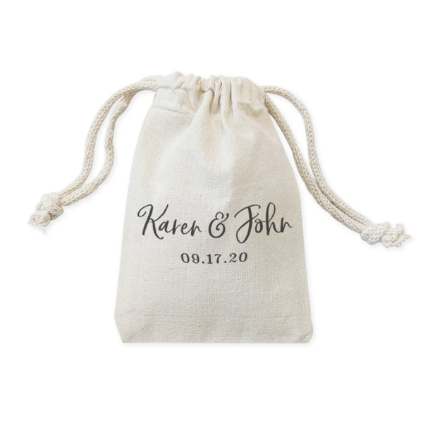 The Cotton and Canvas Co. Personalized Couple Name and Date Wedding Favor Bags, 6-Pack