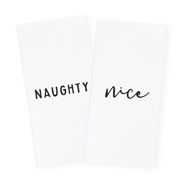 The Cotton and Canvas Co. Naughty and Nice Christmas Kitchen Tea Towel, 2-Pack