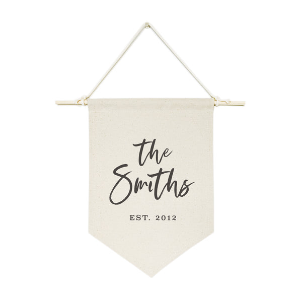 The Cotton and Canvas Co. Personalized Family Name with Est. Date Classic Hanging Wall Banner