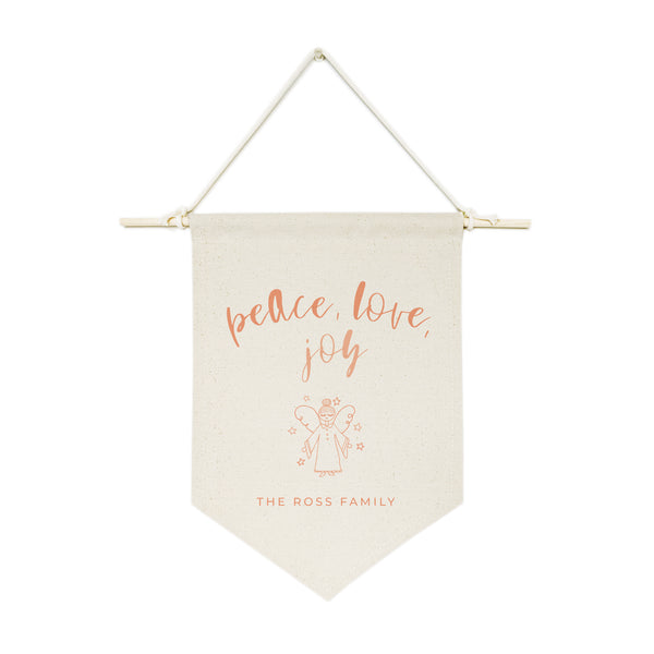 The Cotton and Canvas Co. Personalized Family Last Name Peace Love Joy Hanging Wall Banner