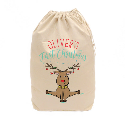 Personalized First Christmas Reindeer Santa Sack - The Cotton and Canvas Co.