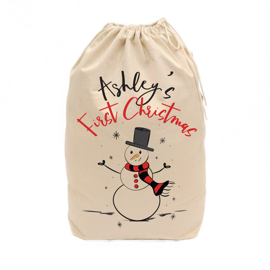 Personalized First Christmas Snowman Santa Sack - The Cotton and Canvas Co.