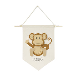 Personalized Name Monkey Hanging Wall Banner - The Cotton and Canvas Co.