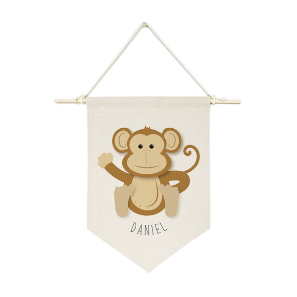 The Cotton and Canvas Co. Personalized Name Monkey Hanging Wall Banner
