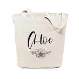 Personalized Name Modern Floral Cotton Canvas Tote Bag - The Cotton and Canvas Co.