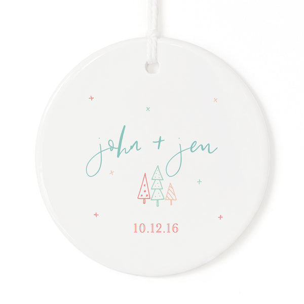 The Cotton and Canvas Co. Personalized Modern Couple Names and Date Christmas Ornament