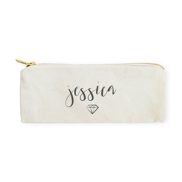 The Cotton and Canvas Co. Personalized Name with Diamond Pencil Case and Travel Pouch