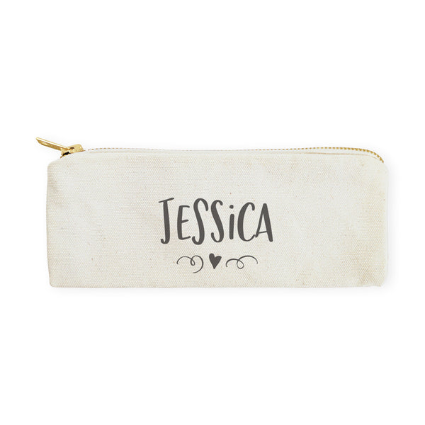 The Cotton and Canvas Co. Personalized Name with Mini Heart Pencil Case and Travel Pouch