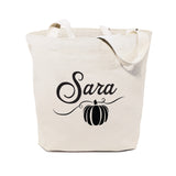 Personalized Name Pumpkin Cotton Canvas Tote Bag - The Cotton and Canvas Co.