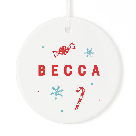 Personalized Name with Candy and Snowflakes Christmas Ornament - The Cotton and Canvas Co.