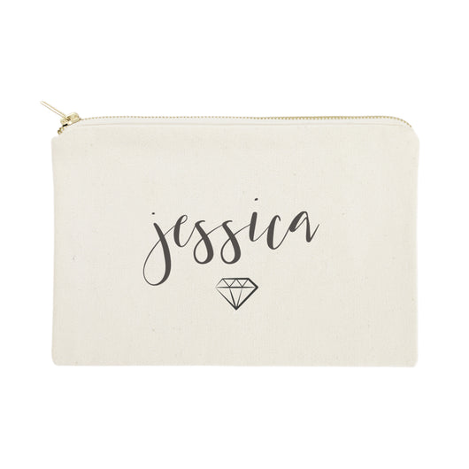 Personalized Name with Diamond Cosmetic Bag and Travel Make Up Pouch - The Cotton and Canvas Co.