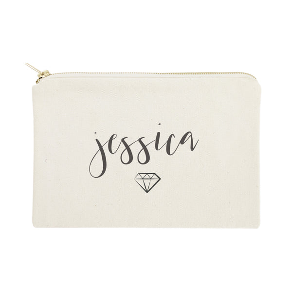 The Cotton and Canvas Co. Personalized Name with Diamond Cosmetic Bag and Travel Make Up Pouch