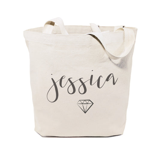 Personalized Name with Diamond Cotton Canvas Tote Bag - The Cotton and Canvas Co.
