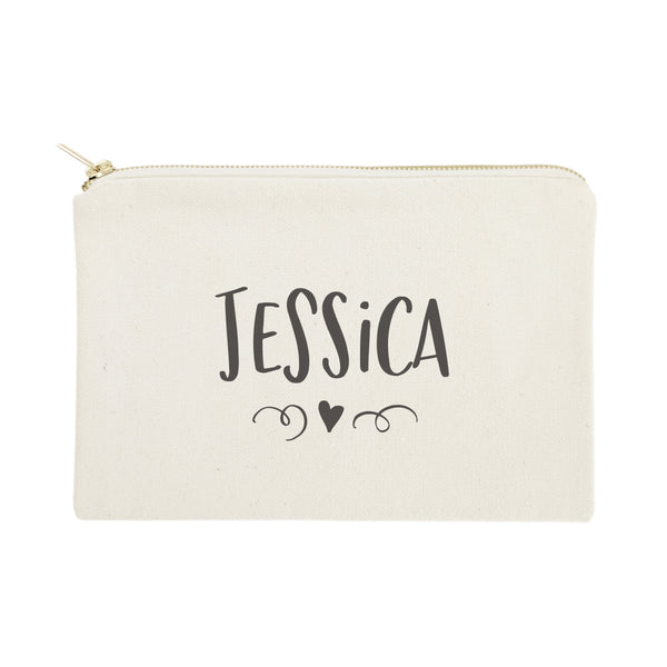 The Cotton and Canvas Co. Personalized Name with Mini Heart Cosmetic Bag and Travel Make Up Pouch