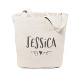 Personalized Name with Mini Heart Cotton Canvas Tote Bag - The Cotton and Canvas Co.
