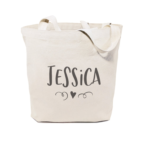 The Cotton and Canvas Co. Personalized Name with Mini Heart Cotton Canvas Tote Bag