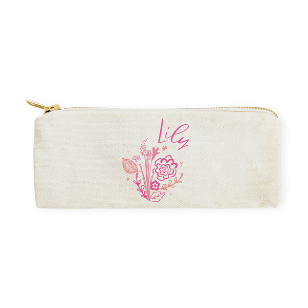 The Cotton and Canvas Co. Personalized Name Pink Floral Cotton Canvas Pencil Case and Travel Pouch