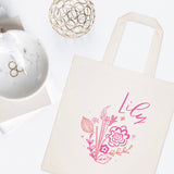 Personalized Name Pink Floral Cotton Canvas Tote Bag - The Cotton and Canvas Co.
