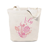 Personalized Name Pink Floral Cotton Canvas Tote Bag - The Cotton and Canvas Co.
