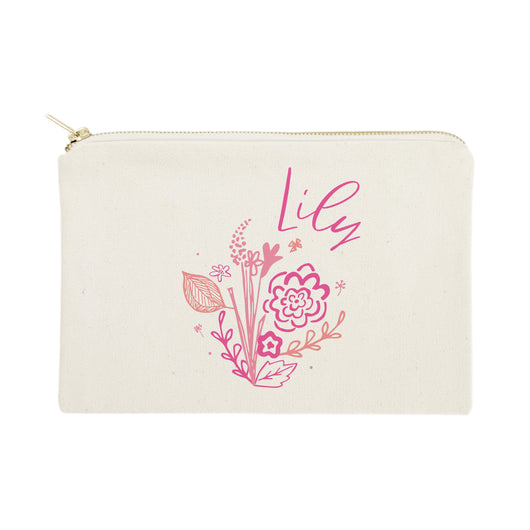 Personalized Name Pink Floral Cosmetic Bag and Travel Make Up Pouch - The Cotton and Canvas Co.
