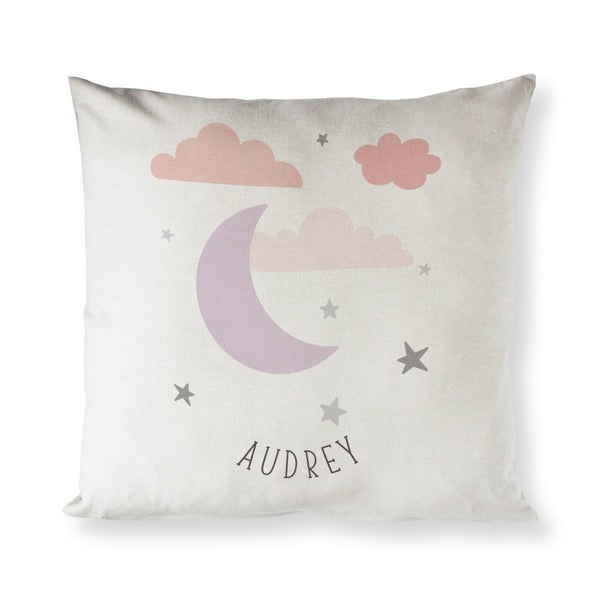 The Cotton and Canvas Co. Personalized Pink Clouds and Moon Baby Pillow Cover