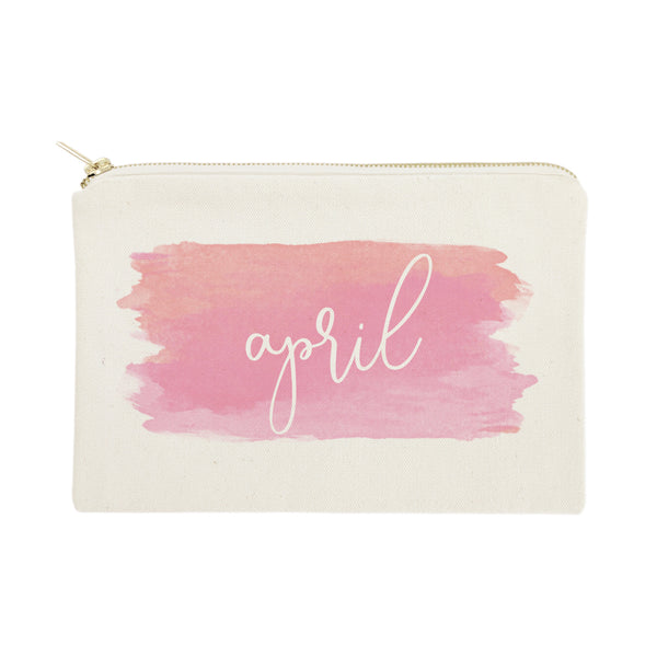The Cotton and Canvas Co. Personalized Name Pink Watercolor Cosmetic Bag and Travel Make Up Pouch