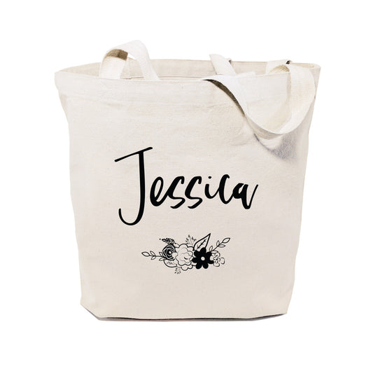 Personalized Floral Name Cotton Canvas Tote Bag - The Cotton and Canvas Co.